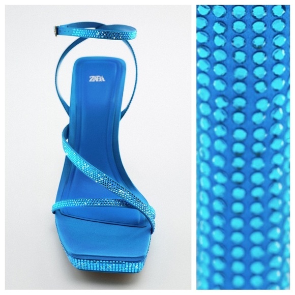 NWT. Zara Blue Heeled Sandals with Rhinestones. Size 8. - Picture 4 of 7